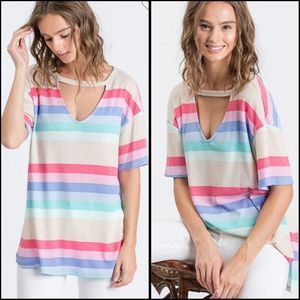 Choker Striped V-neck Top